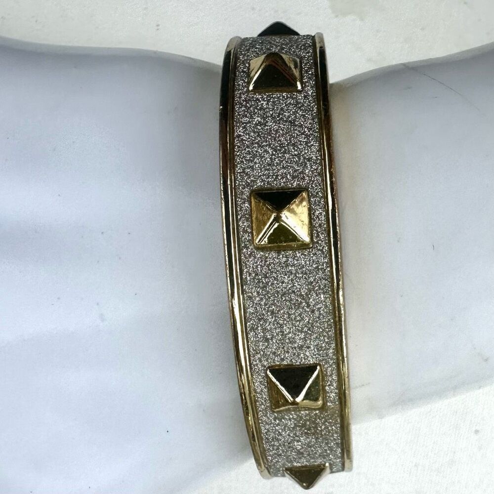 Silver and gold tone sparkly bangle hinged bracelet